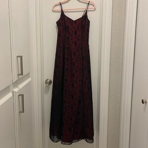 90’s Whimsigoth Black and Red Velvet Patterned Prom Dress